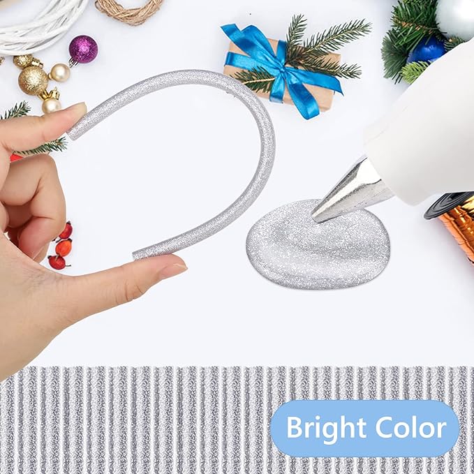 Manarty Glitter Silver Hot Glue Sticks, 24PCS Mini Size 0.27" Dia x 8" Long Hot Melt Glue Stick Colored, All Temperature Adhesive EVA Glue Sticks for Repairing Sealing Stamp DIY Art Craft Decoration