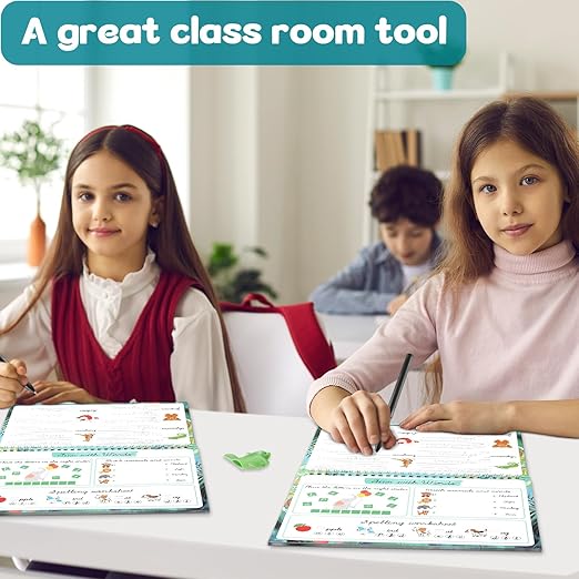 gisgfim Grooved Cursive Handwriting Workbook Magic Reusable Grooved Cursive Handwriting Practice Guided Tracing with Disappearing Ink Pens for Beginners Kids Learning Activities Supplies (Words)