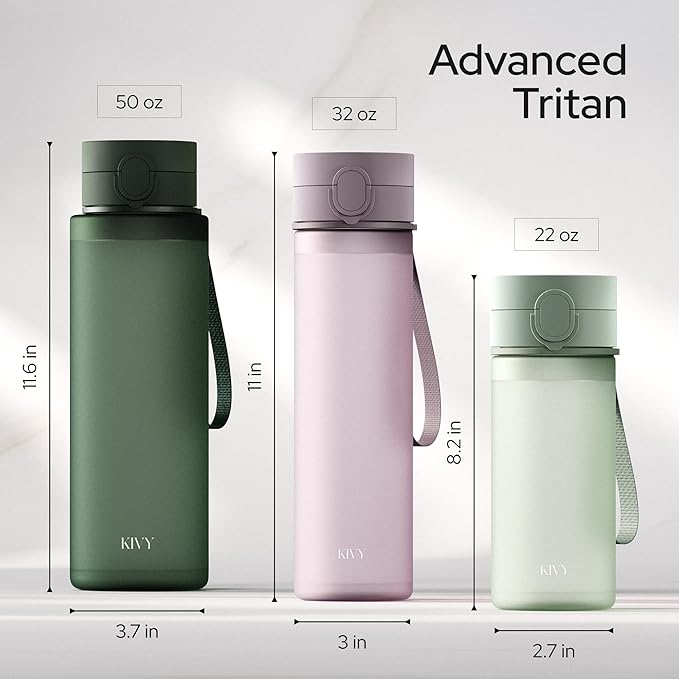 KIVY Slim Water Bottle 32oz with Leakproof Flip Lid [Lightweight & Shatterproof] Fits Backpack & Cupholder for Travel, Sports, School - Tall Gym Water Bottle with Measurements - Dishwasher Safe