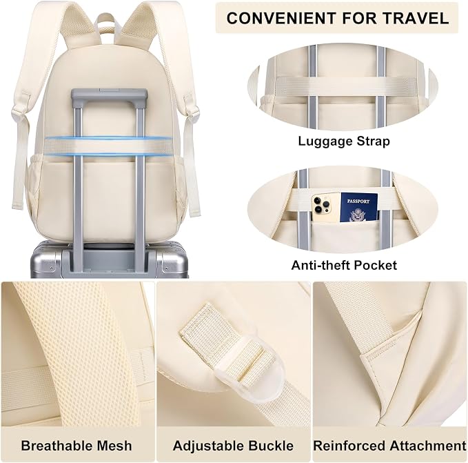 School Backpack for Teen Girls: Cute Bookbags Middle High School College Casual Back Pack 15.6 inch Laptop Backpacks Vintage Bags Women Travel Daypacks Mochilas Escolares 3Pcs Beige