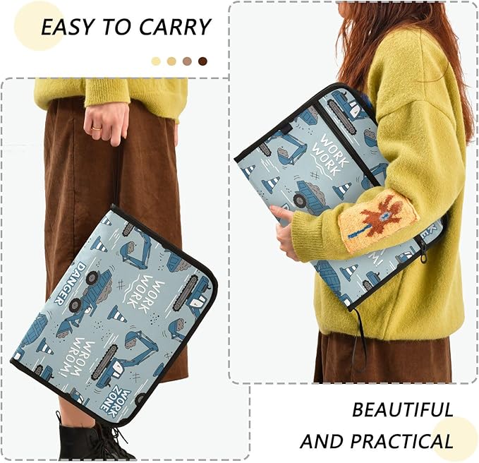 Construction Machines Truck 13 Pocket File Organizer Expanding File Folder with Front Pouch Portable Business File Storage Document Organizer Folder with Zipper