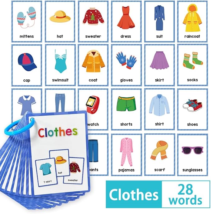 Lachilly Clothes Learning Flashcards, High Frequency Words, Beginning Reading, Kindergarten to 1st Grade, ESL Teaching Materials, Autism Learning Materials, Vocabulary Building, 15 Cards, 28 Words