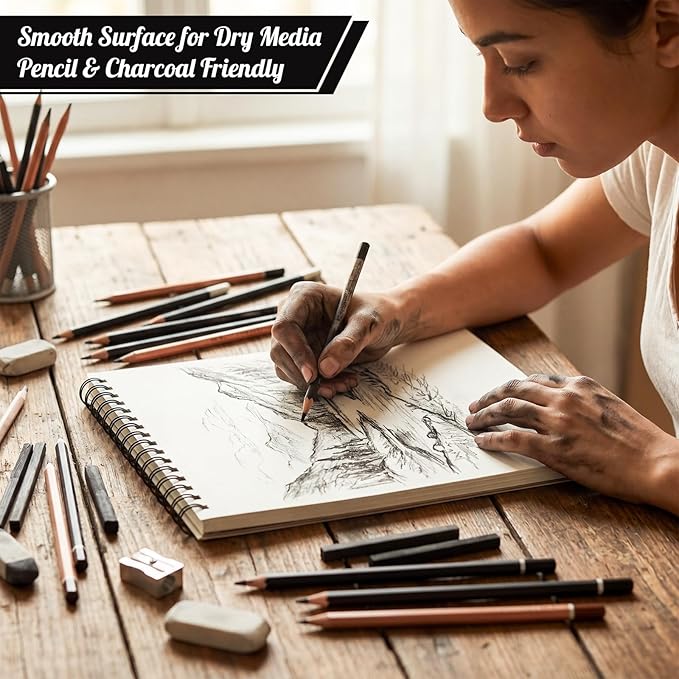 Prudiut Sketch Book Sketch Pad 8.5x11, Sketchbooks for Drawing 50 Sheets Acid Free Paper Spiral Binding Perforated Hardcover for Beginners Artists Ideal Gift Media Pencil Charcoal