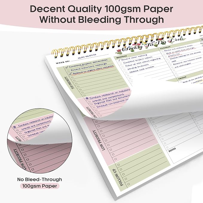 Weekly To Do List Notepad with 52 Undated Sheets（8.5"×11"）- Weekly Desk Planner for Women & Man, Work and Home - Soft Botanica