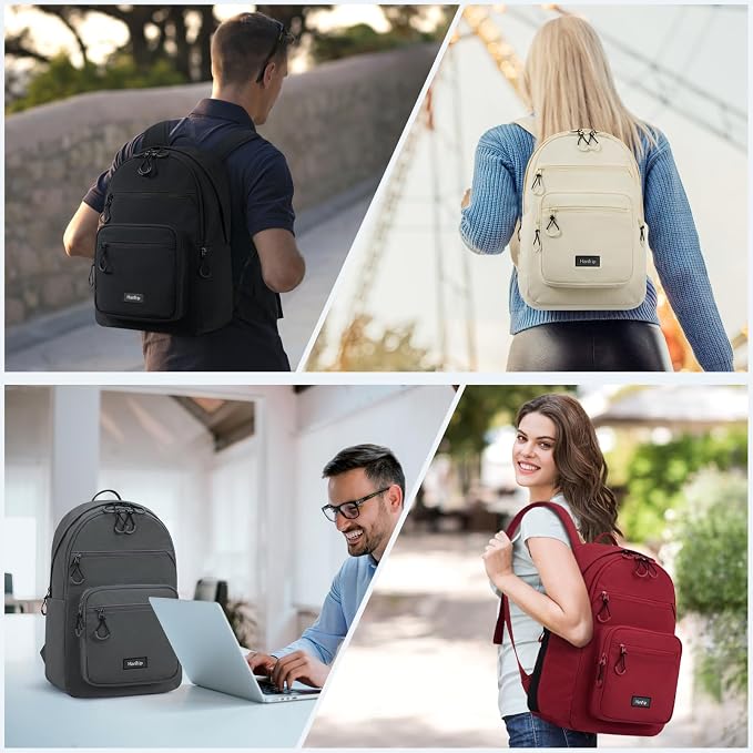HanTrip 18 Inch Carry on Travel Backpack with Lots of Pockets, Offwhite | 15.6 Inch Laptop Sleeve, Luggage Strap, Water Bottle Pocket, 28 Liters, Lightweight, Water Resistant, 18x14x8 Medium Bookbag