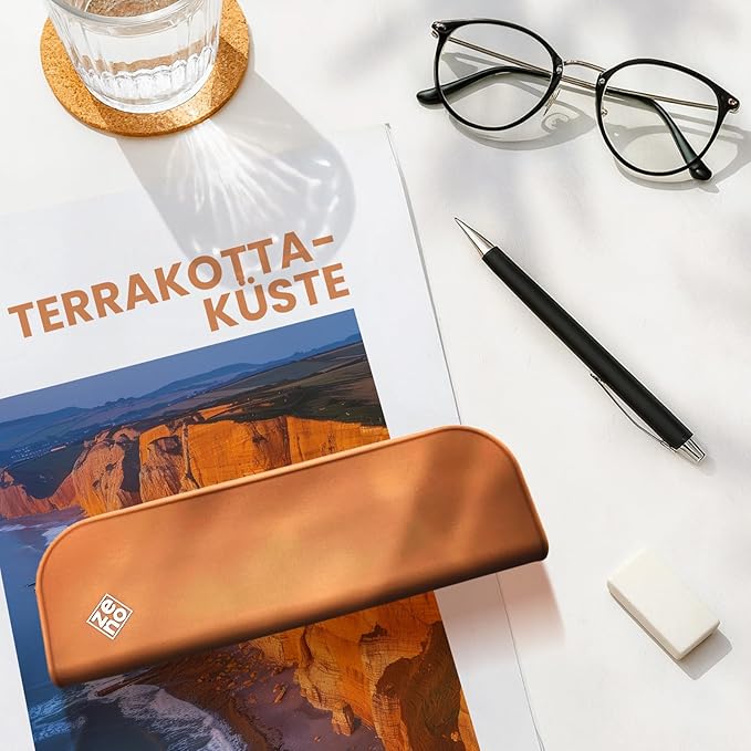 ZENO Silicone Pencil Case – Aesthetic Pencil Pouch for Women & Teens – Cute Pen Case, Orange Makeup Bag, Travel Pouch, Small Stationary Organizer, Pencil Box – Terracotta Shore