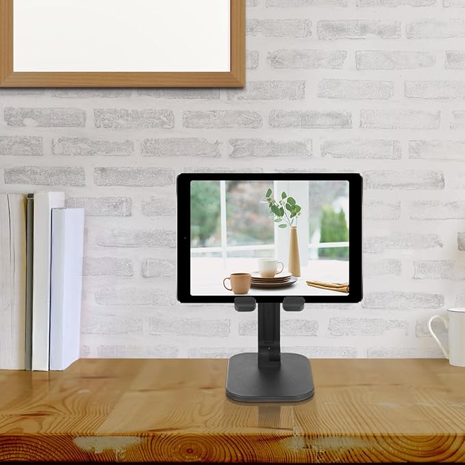 Kisangel Adjustable Desktop Phone and Tablet Stand, Multi-Functional Black Holder for Online Classes and Live Streaming, Compatible with Smartphones and Tablets