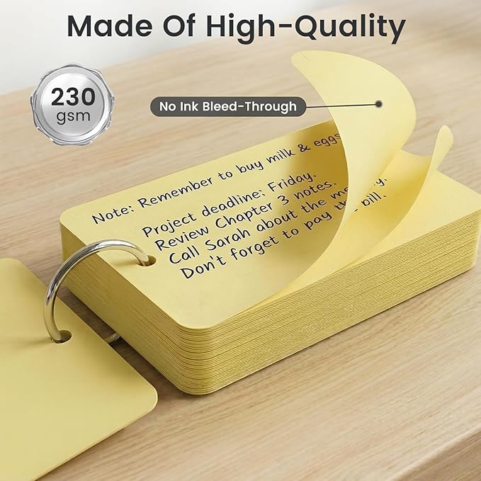 Koogel Index Cards with Ring for Studying, 480 PCS, 3x5 Inch, Colored Flash Cards with Key Ring, Notecard for School College Memory Vocabulary Greeting Memo Home Organization Supplies, 6 Colors