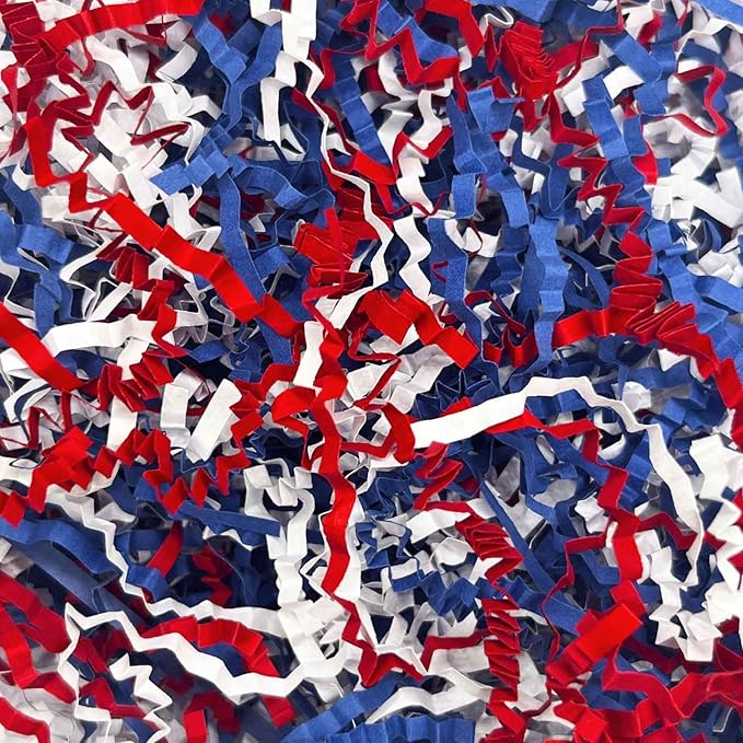 3LB Red Blue White Crinkle Cut Paper Shred Filler, Paper Shreds for Basket Fillers, Birthday, Gift Wrapping, Anniversary, Wedding, Independence Day, 4 of July, Christmas Gift Decor Party Filler