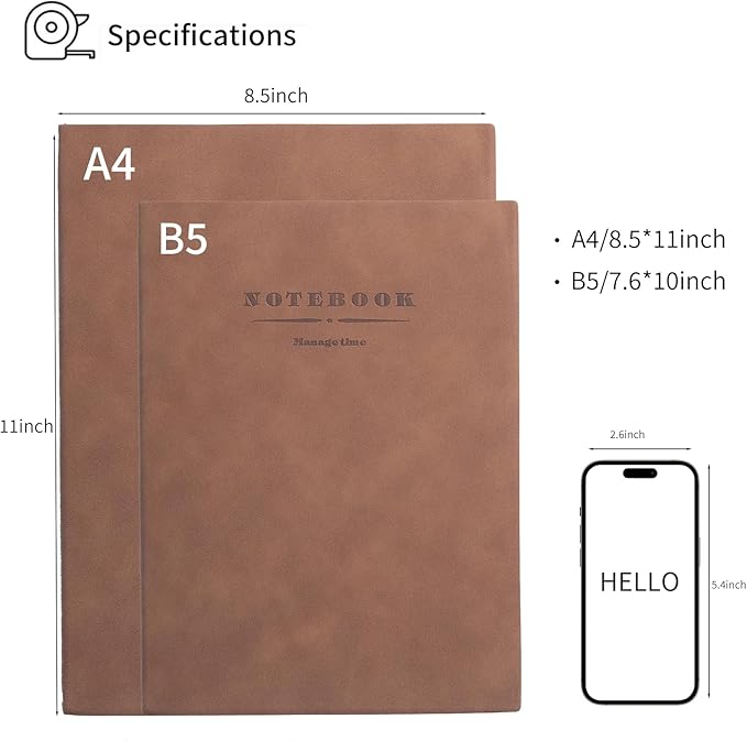 360 Pages A4 Journaling Notebooks, 100 Gsm Paper Thick Lined Journal Notebook for Women Men, Journals for Writing Soft Cover College Supplies for for Work Note Taking Perfect for Office School, Brown