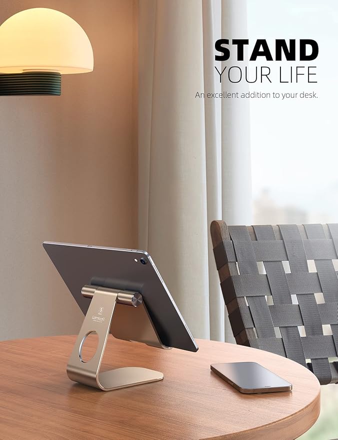 Lamicall Tablet Stand, Adjustable Tablet Holder - Desktop Stand Dock Holder Gifts Compatible with 4-13" Tablets Such as iPad Pro 11, 9.7, 10.5, 12.9 Air Mini, Kindle, Tab, iPhone Air 17 Pro Max, Gold