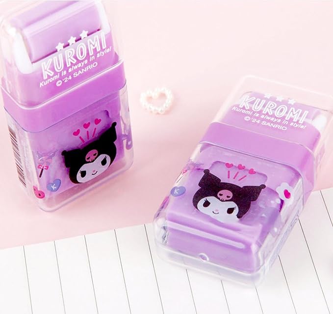 Cute Character Roller Eraser with Built-in Dust Cleaning Roller – Portable & Mess-Free Design - Purple