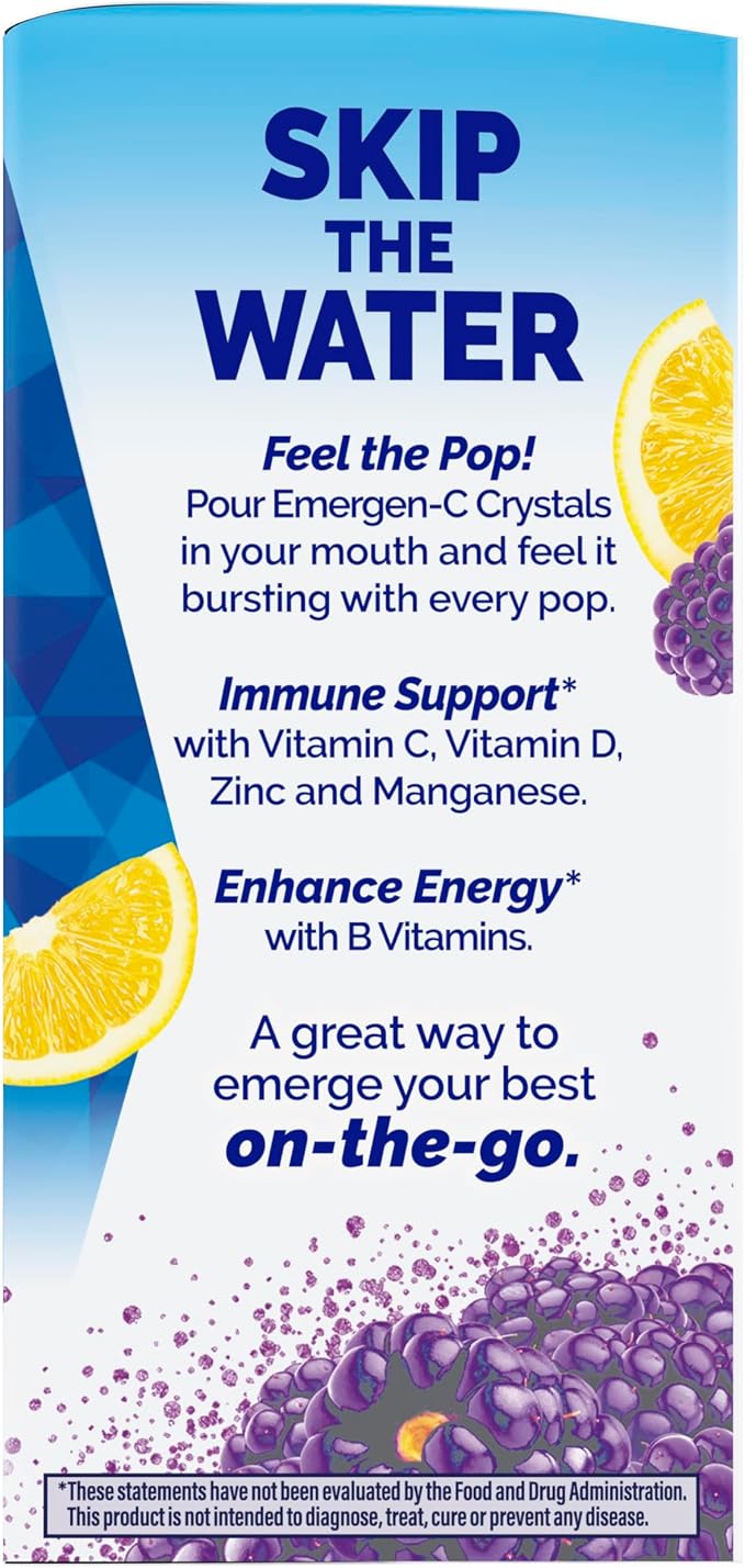 Emergen-C Immune Plus Crystals, On-the-Go Immune Support Supplement with Vitamin C, Vitamin D, B Vitamins, Zinc and Manganese, Berry Lemonade, Back to School Essentials - 28 Stick Packs