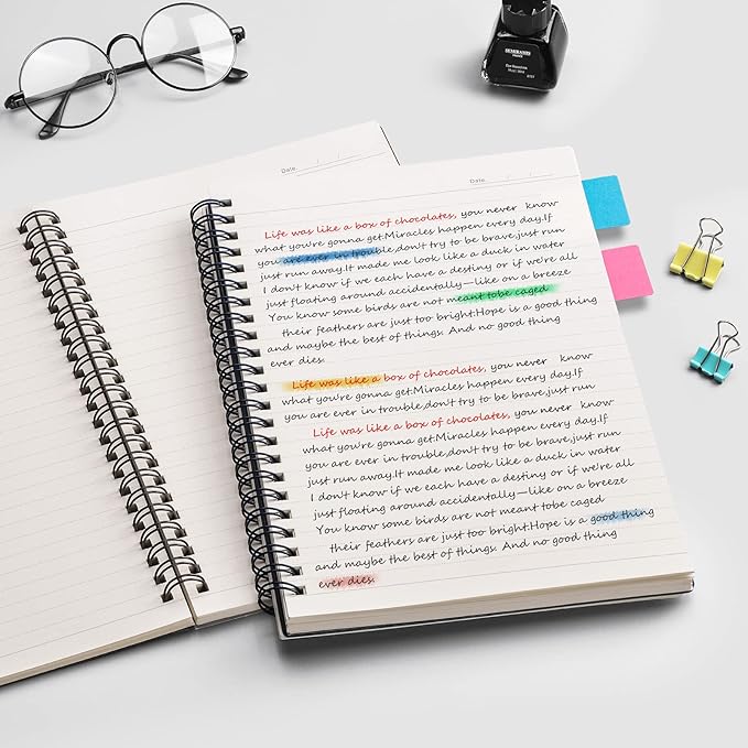 EMSHOI B5 Spiral Notebook 3 Pack, 480 Pages 100GSM Ink-Proof College Ruled, Waterproof Plastic Hardcover Twin-Wire Binding Journal for School Office Work, Blue