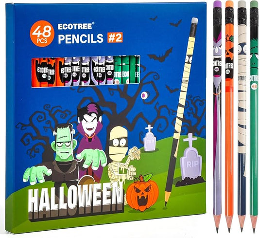 ECOTREE Halloween Party Favors, Pre-sharpened Halloween Pencils #2 for Kids, Halloween Gifts, 48 Count