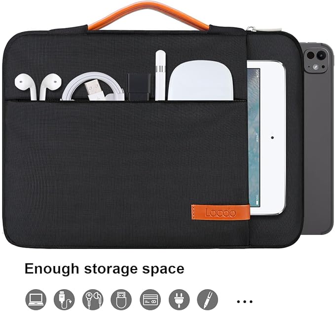 Lacdo 360° Protective Tablet Sleeve Case for 13 inch New iPad Air M4 M3 M2 2026-2024, 13-inch iPad Pro M5 M4 2025-2024, 12.9 inch iPad Pro 6 5 4 3, iPad Pro Air 13 inch Sleeve, Tablet Case Bag, Black