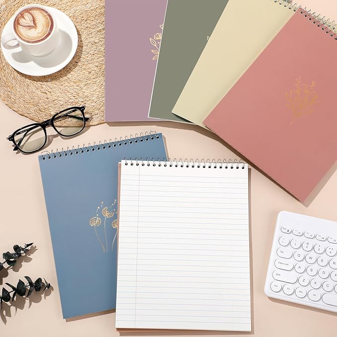 Resurhang 6 Pack 8.5 x 11'' Top Bound Office Steno Book Wide Ruled Double Sided Spiral Notebooks Reliable White Paper 70 Sheets/Pad Pastel Colors Covers for Writing School Notes(Hot Stamping)