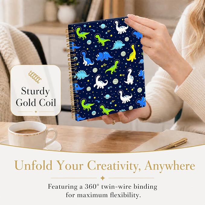ATJFKIXL Cute Spiral Journal Notebook, A5 120 Page College Ruled Wirebound Notebook, Soft Cover for Students Office Notes and Planning - Dinosaur Planet