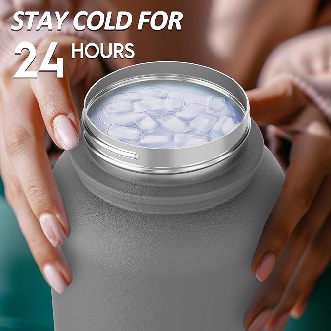Navigate 40oz Insulated Water Bottle for Sports, Keep Cold 24H | 2-in-1 Spout and Handle Lids, Double Leak-Proof, 18/8 Stainless Steel, BPA-Free, Wide Mouth for Gym and Hiking,Grey