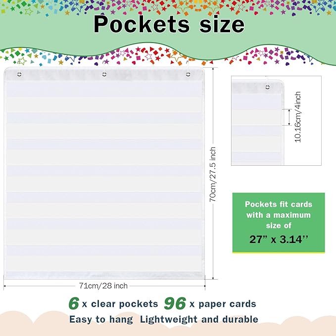 Qeeenar Classroom Jobs Pocket Chart with 96 Cards and 3 Hooks Class Management Educational Schedule for Teacher Back to School Supplies(Confetti)