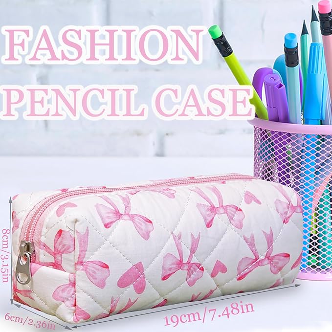 Pencil Pouch Cute Pencil Case Office Storage Bag Holder Box Organizer Aesthetic Bow Flower Pattern Makeup Pouch Cosmetic Bag for Women Girls