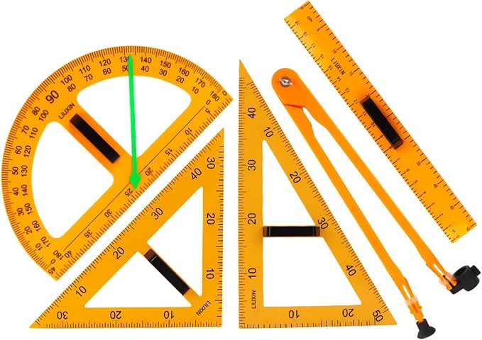 Magnetic Triangular Scale Ruler Set Drafting Tools Mathematics Protractor Pencil Compass, Math Geometry Classroom Teaching Measurement Set Oversized Ruler (3 Pcs Ruler and Protractor)
