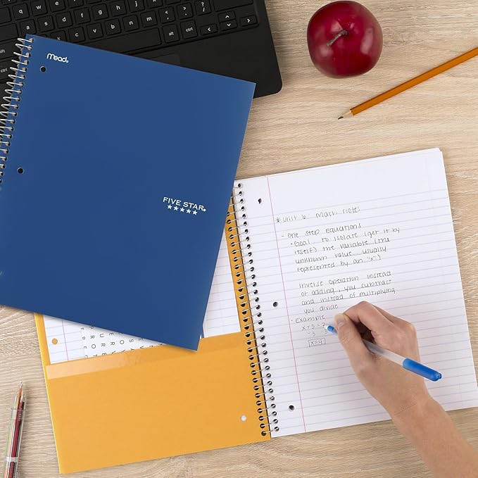 Five Star Spiral Notebook, 5 Subject, College Ruled Paper, 200 Sheets, 11" x 8-1/2", Color Selected For You, 1 Count (06112)