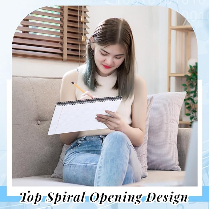 MotiMind 4 Pcs Legal Pads Landscape Notebooks Hole Punched Top Spiral Bound Notebooks 11 x 9.5 Inch College Ruled Drawing Notepad Tear Line for Removal 50 Sheet Office Steno Book(White)