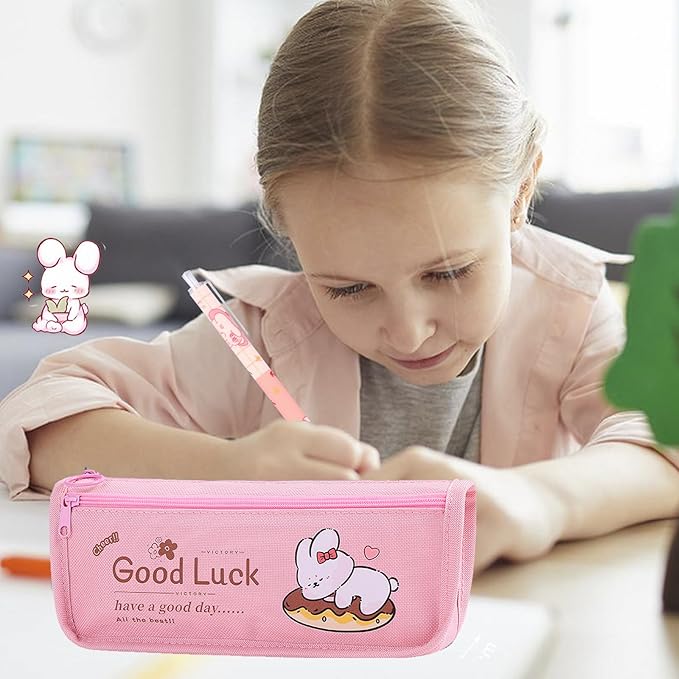 58PCS Cute Rabbit School Supplies Set Kawaii Stationery Kit Back to School, Including Notebook,Gel Pens,Pencil Case,Stickers,Festival Holiday Birthday Party Favors Easter Basket Stuffers