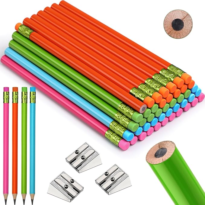Fainne 48 Pcs Fat Pencils Jumbo Big Thick Large Pencils and 3 Pieces Sharpeners for Kids Beginners Preschoolers Kindergarten School Office Supplies(Multicolor,Round)