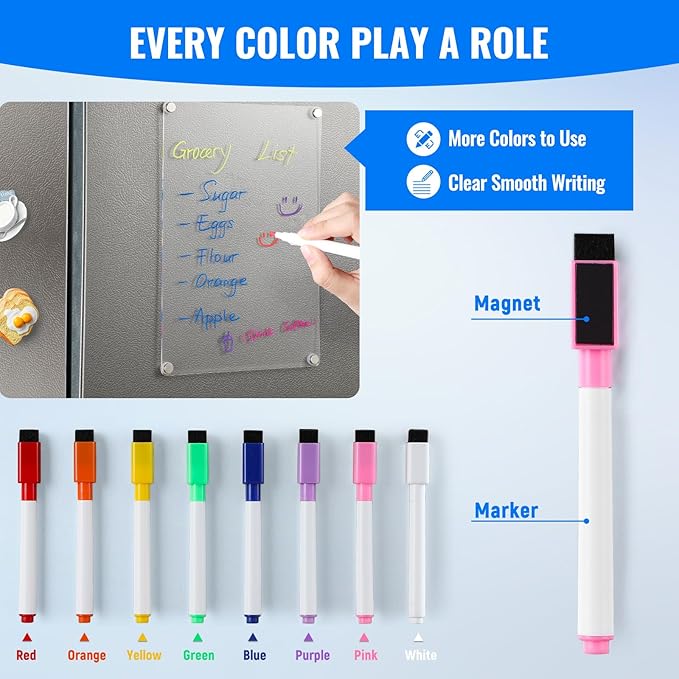 2 Pack 12''*8'' Acrylic Magnetic Whiteboard for Fridge, Clear Dry Erase Menu Board for Refrigerator with 8 Markers, Magnetic Planning Board for to Do List/Shopping List, Meal Planner for Kitchen