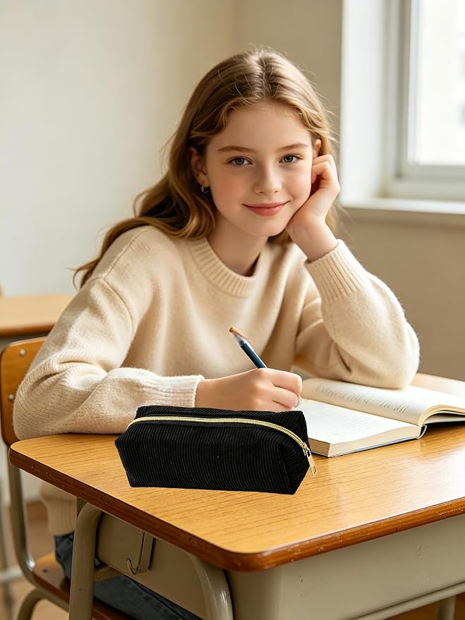 Pencil Case, Pencil Pouch for Women, Pencil Case Small, Pencil Pouch Aesthetic (Black)