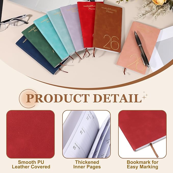PATIKIL 2026 Planner Notebook, A6 64 Sheets Undated to Do List Daily Weekly Monthly Goals Tracker Pocket Notebook for Office Home Study Work Time Management Fitness Habit, Red
