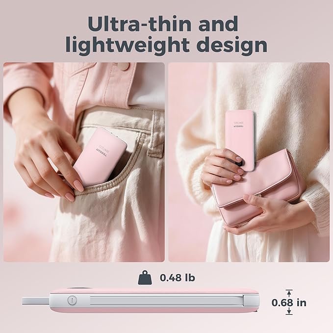 Portable Charger with Built in Cables,TESSAN 10000mAh Power Bank Fast Charging with Foldable Wall Plug Charger, PD20W Compact Battery Pack Travel Essentials for iPhone 17/16/15 Series,Samsung,Tablets