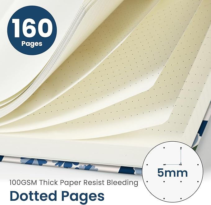 Taja Pretty Dotted Journal for Women, Aesthetic Cute Hardcover Leather Journal for Writing, A5 Journaling Notebook for Work & Sketch, Perfect for Office School Home, 160 Pages, Petal Array