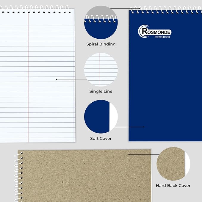 Rosmonde Bulk Steno Pads, 48 Pack, 6x9 Gregg Ruled Steno Book, 80 Sheets