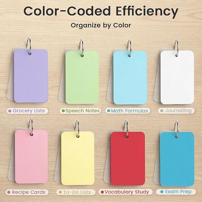 Koogel 400PCS Colored Index Cards, 2.2 x 3.5 Inch, Small Index Cards Bulk with Ring, Easy Flip Portable Notecard Blank On Both Sides Flashcard for Studying School Classroom College Supplies, 8 Colors