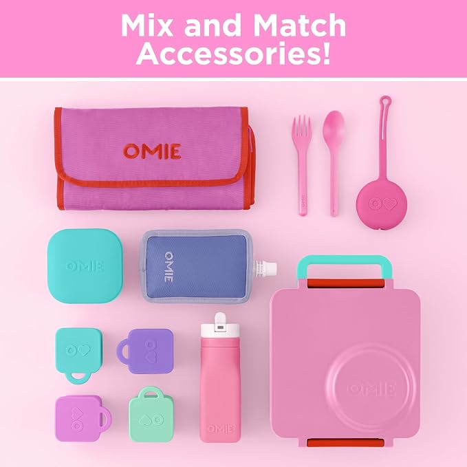 Omie OmieBox Kids Insulated Leakproof Bento Lunch Box with Food Jar (Pink Berry) (Pack of 2)