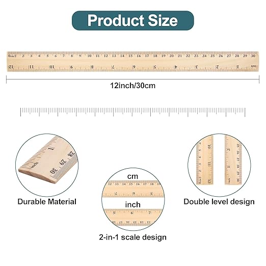 Ruler 12 Inch Wooden Rulers 12 Packs for School,Home and Office(30 cm)