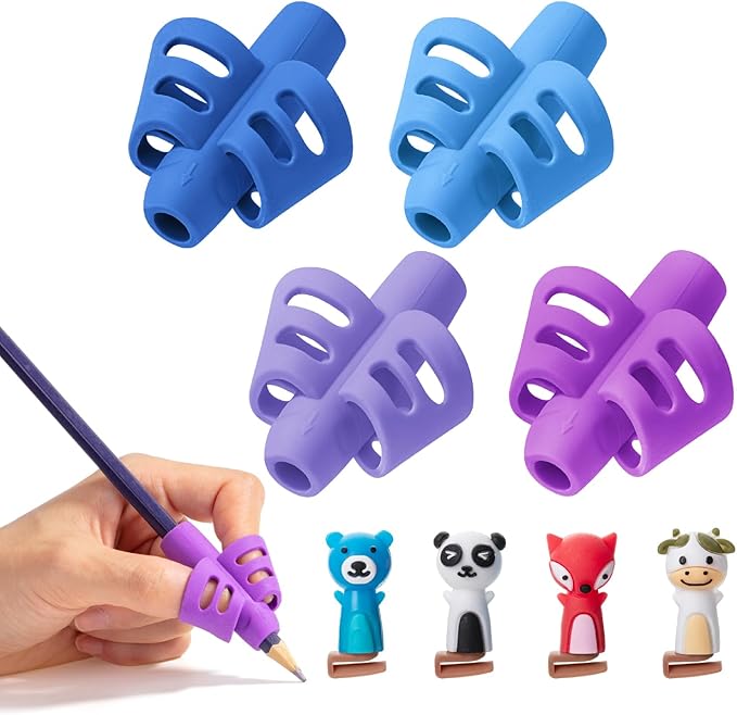 Mr. Pen- Pencil Grips for Kids Handwriting, 4 Pack with 4 Clips, Colorful, Flexible Silicon Pencil Holder for Kids, Right & Left-Handed