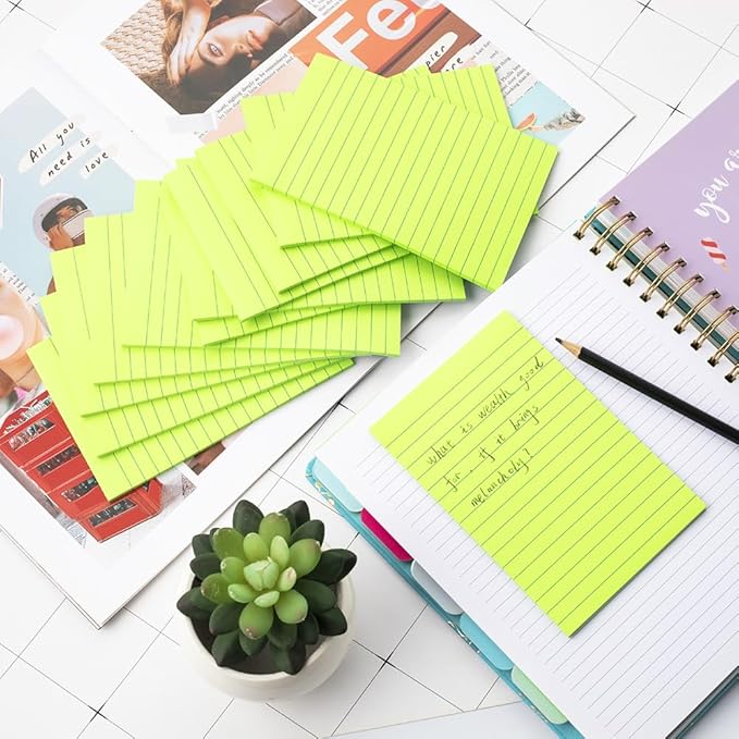 (12 Pack) Lined Sticky Notes 4x6 in,Bright Green Large Notepads with Lines,Ruled Stickies Super Sticking Power,Office School Memo Note Pads,Post on Windows Doors,Recyclable,Easy to Write on