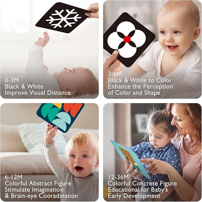 hahaland Contrast Flash Cards for Infants 0-36 Months, Newborn Sensory Visual Stimulation Tummy Time Baby Gift, Educational Brain Development Toys, Black and White Activity Cards 80 Cards