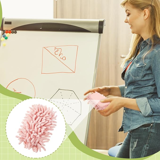 Zonon 4 Pieces Dry Erase Eraser Microfiber Shag Washable Whiteboard Eraser for Markers, Chalk, Home and Office (Pink,Green,Gray)