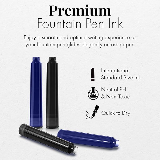 SCRIVI PENS Fountain Pen Ink Refills - Set of 30 Black & Blue Ink Cartridges - International Standard Size - Length APPR 2.04 Inch - Base Diameter APPR 0.24 Inch - Disposable and Generic