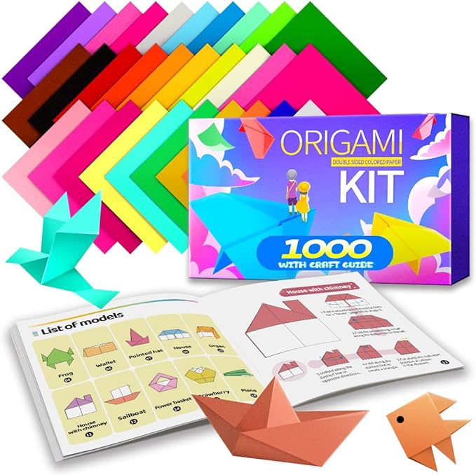 Praisebank Origami Paper (Multi-colored, 6 x 6 Inch /1000 Sheets), Origami Kit with Guide & Double Sided Color
