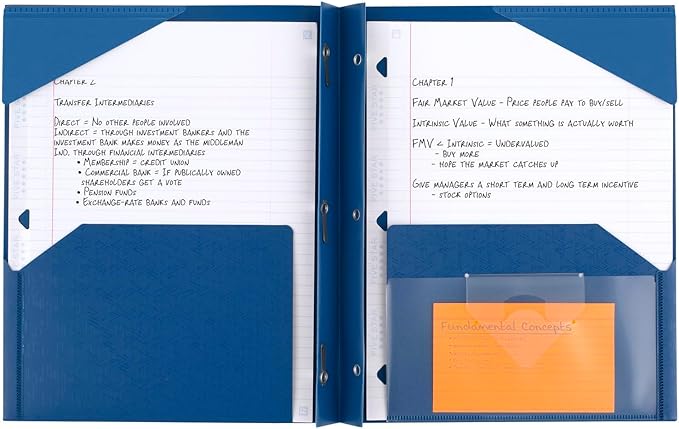 Five Star 2 Pocket Folder, Stay-Put Folder, Plastic Colored Folders with Pockets & Prong Fasteners, for Home, School Supplies & Home Office, 11” x 8-1/2”, Blue (72115) (Pack of 2)