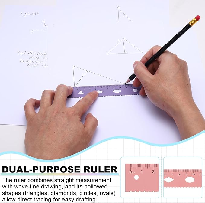 PATIKIL Geometry Set, 2 Pack 6 Inch Aluminum Ruler & 4 Triangles, Metal Protractor Ruler Math Drafting Measuring Tool for Home Office Math Drawing Engineering Art,Gradient Pink