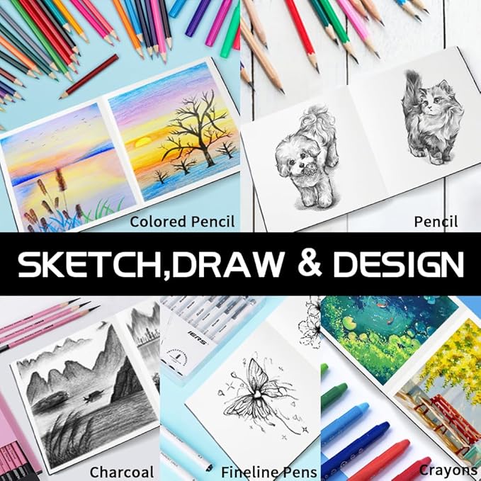 E-WEICHEN Mixed Media Sketch Pad, 8 x 8 inches 125 GSM (100 Sheets/200 Pages) Sketchbook for Drawing, Hardcover Mix Media Art Sketchbook for Wet and Dry Media,Painting,Drawing. 8X8