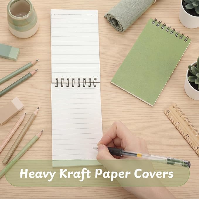 Tenceur 2 Pcs Eucalyptus Green Pocket Notebook Small 3x5 Inch Top Spiral Notepads Bound Notebook with Lined 120 Pages Mini Memo Pads for Office College Nurse Essentials Back to School Gift