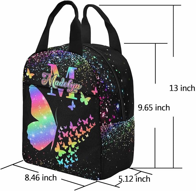 M YESCUSTOM Personalize Girls Backpack with Lunch Bag, Butterfly Custom Backpack for Girl Kids Bookbag Elementary School Kindergarten Travel Bag
